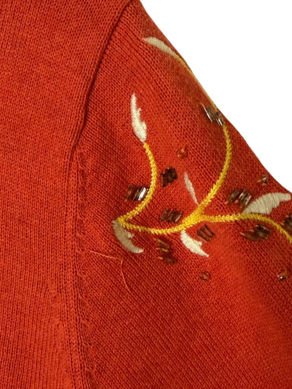 Sundance Salado Cardigan Sweater Beaded Embroidered Paisley Orange M Petite PM - Picture 7 of 8